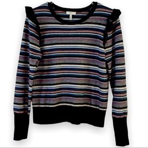 Joie womans Pullover Sweat shirt Wool Cashmere Stripes Ruffle outdoor casual S